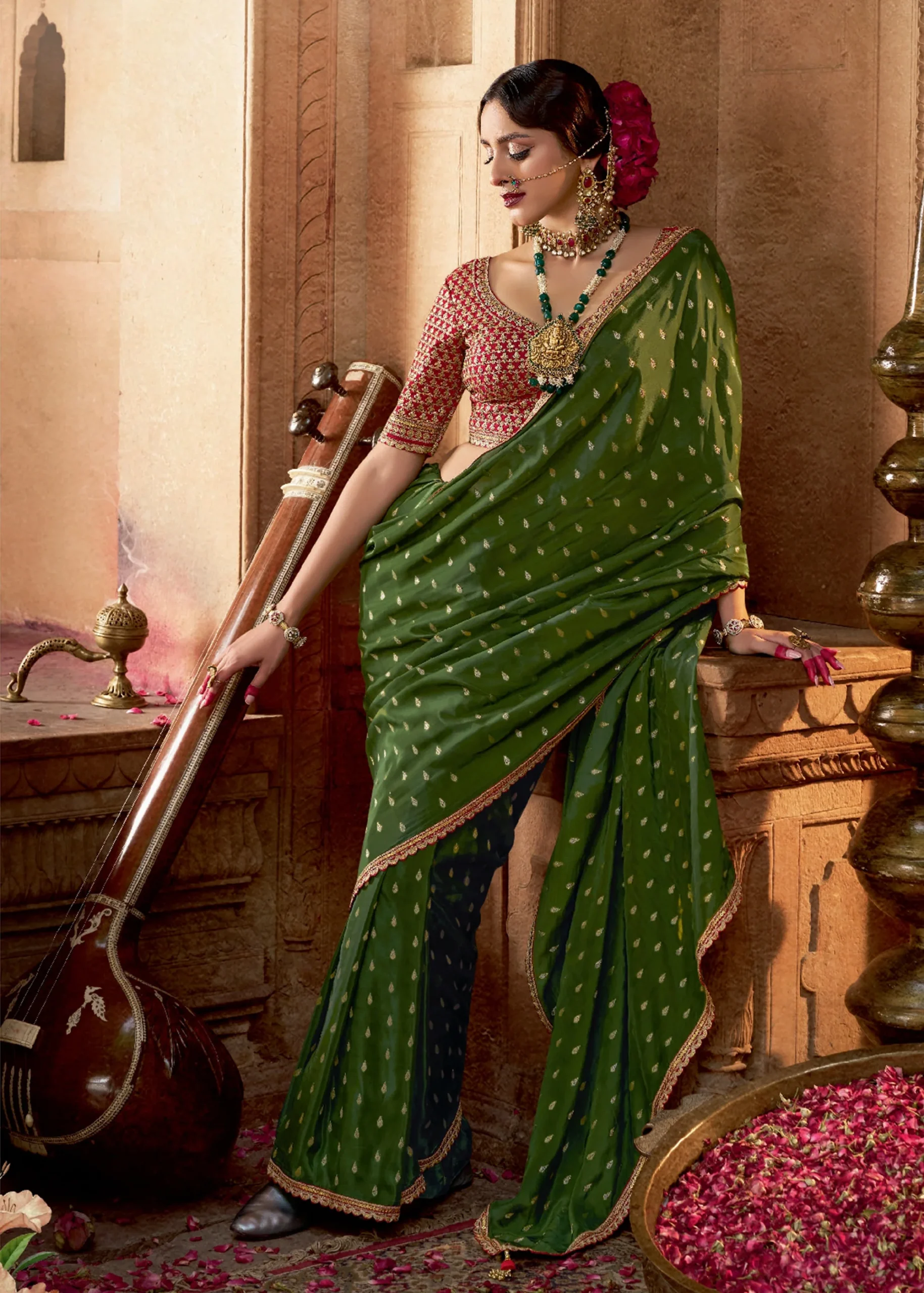 Emerald Charm Green Designer Silk Saree