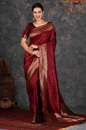 Crimson Elegance Dark Red Silk Saree