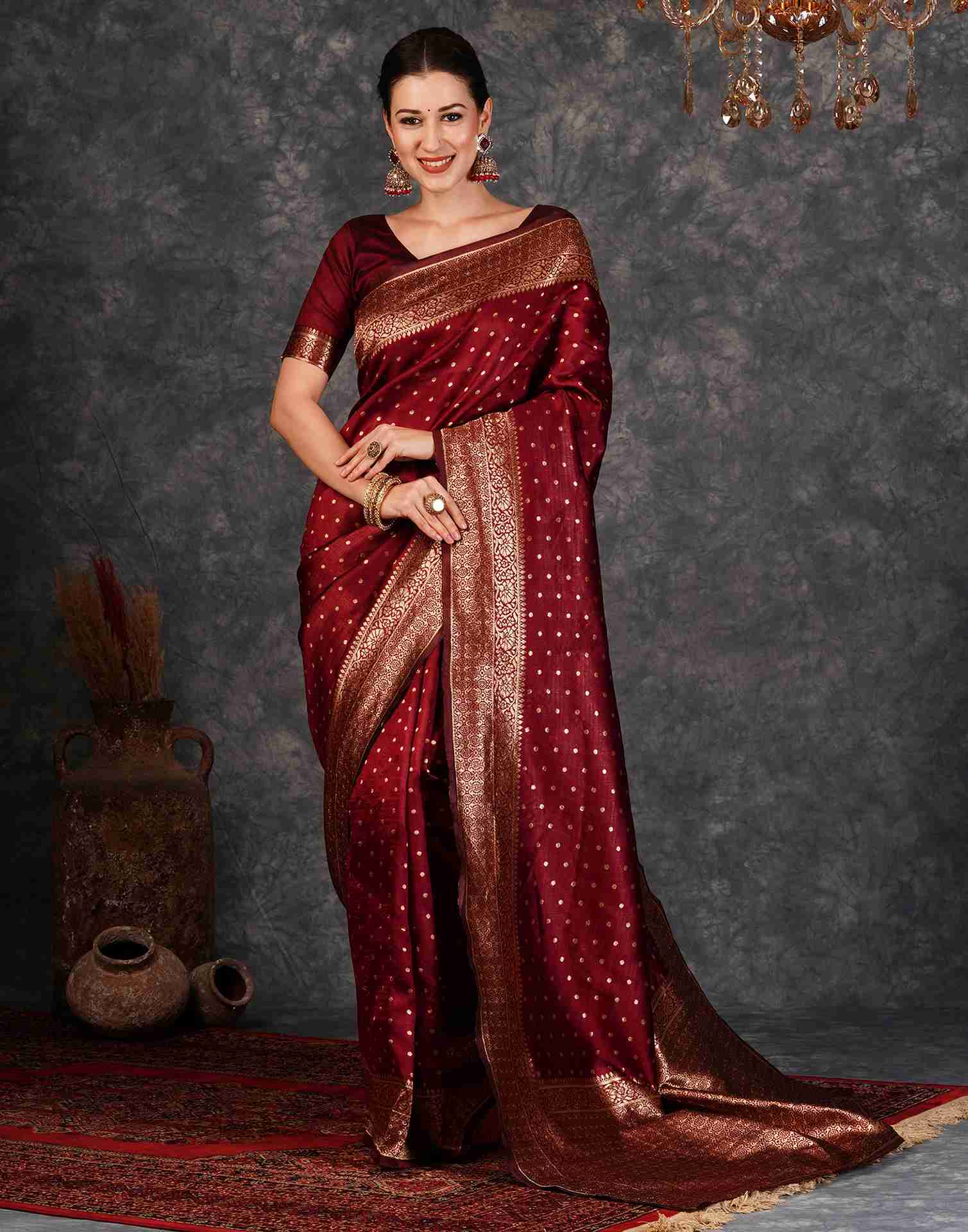Crimson Elegance Dark Red Silk Saree