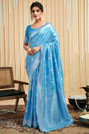 Sky Elegance Light Blue Silk Saree