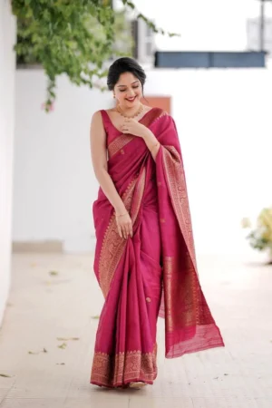 Rose Royale Dark Pink Silky Saree