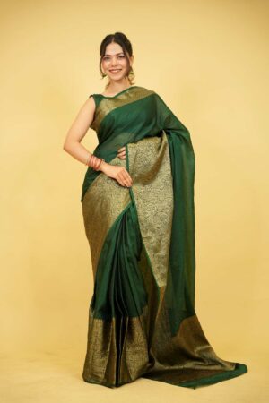Emerald Elegance Silk Saree with Border