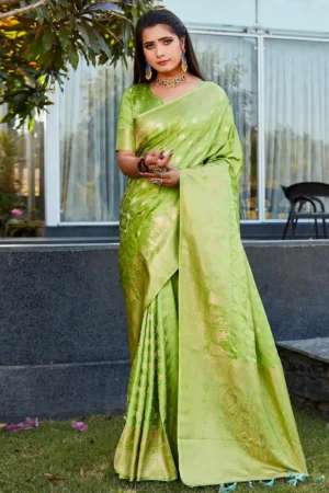 Mint Glow Light Green Silk Saree