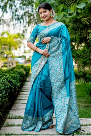 Sky Blue Serenity Banarasi Silk Saree