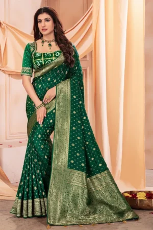 Stylish Green Silk Banarasi Saree